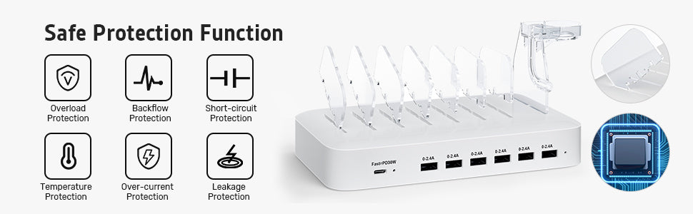 7 Ports USB C Charging Station 30W PD with Cables