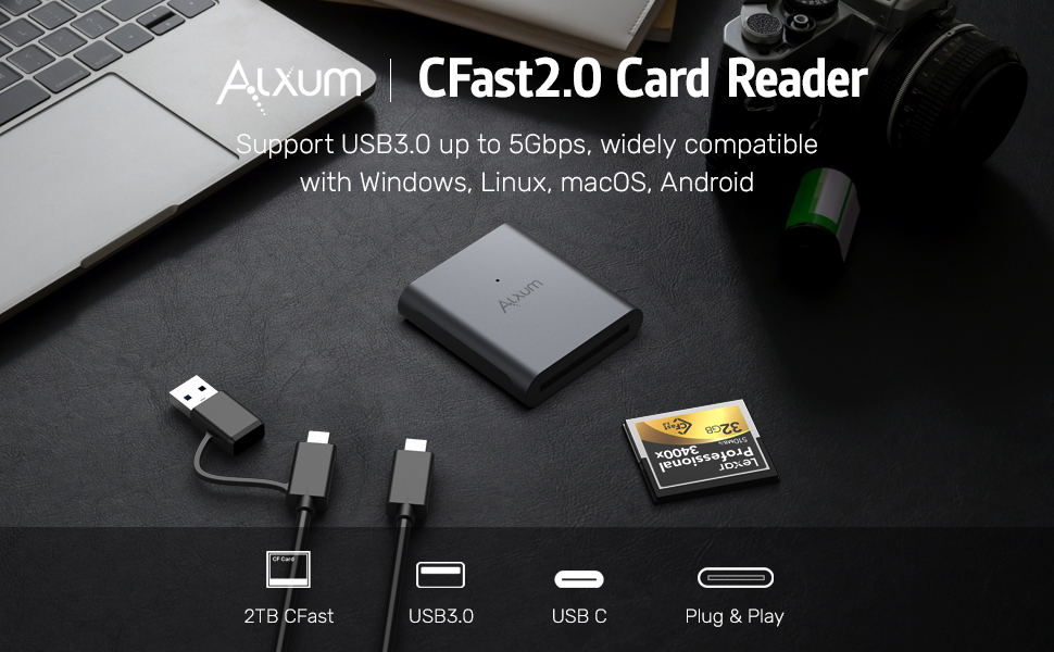 2-in-1 CFast 2.0 Card Reader with USB A Adapter