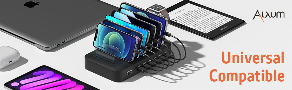 7 Ports USB Charging Station 30W PD Fast Charger with iWatch Stand 7 Cables